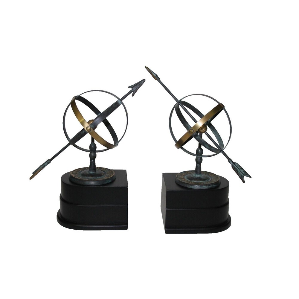 Armillary Spheres Sundial Decorative Bookends Retro Old Craft Brass Heavy Duty